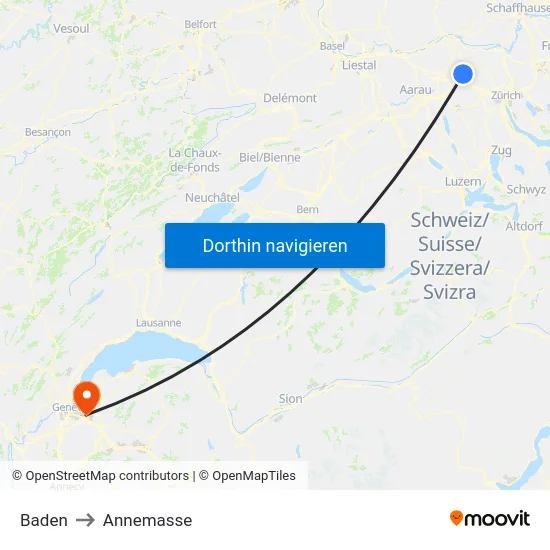 Baden to Annemasse map