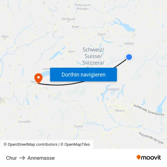 Chur to Annemasse map