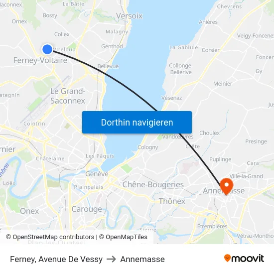 Ferney, Avenue De Vessy to Annemasse map