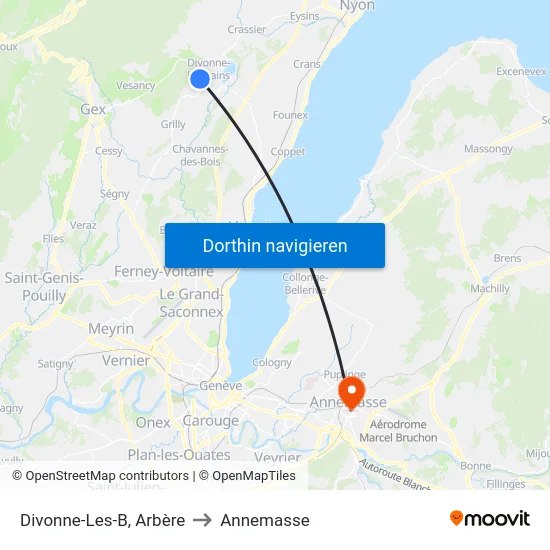 Divonne-Les-B, Arbère to Annemasse map