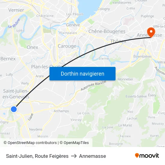 Saint-Julien, Route Feigères to Annemasse map