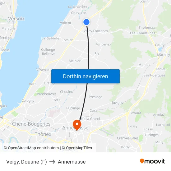 Veigy, Douane (F) to Annemasse map