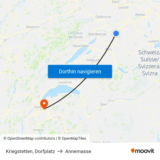 Kriegstetten, Dorfplatz to Annemasse map