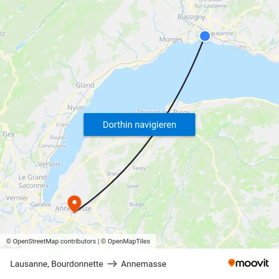 Lausanne, Bourdonnette to Annemasse map