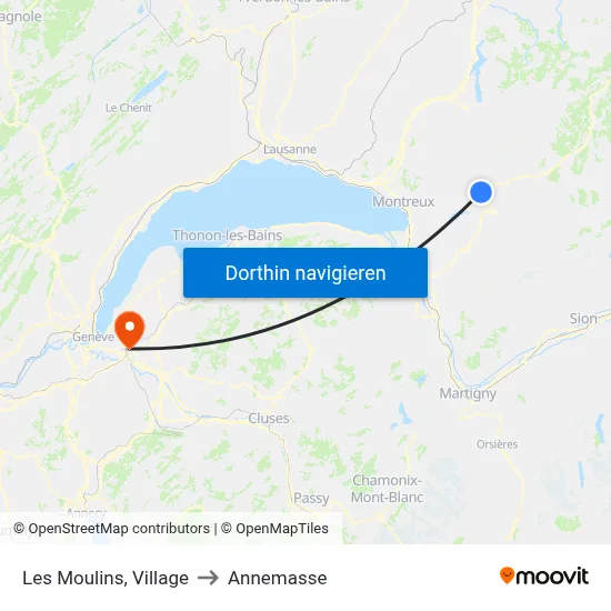 Les Moulins, Village to Annemasse map