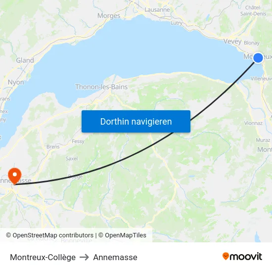 Montreux-Collège to Annemasse map