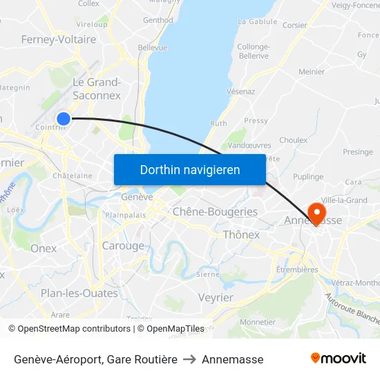 Genève-Aéroport, Gare Routière to Annemasse map