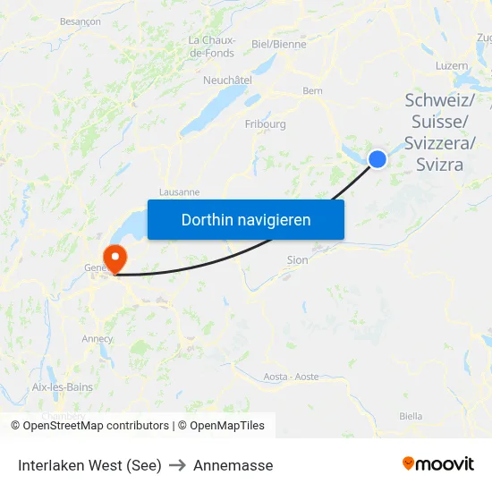 Interlaken West (See) to Annemasse map