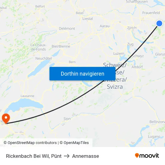 Rickenbach Bei Wil, Pünt to Annemasse map
