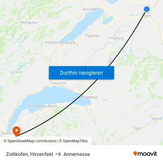 Zollikofen, Hirzenfeld to Annemasse map