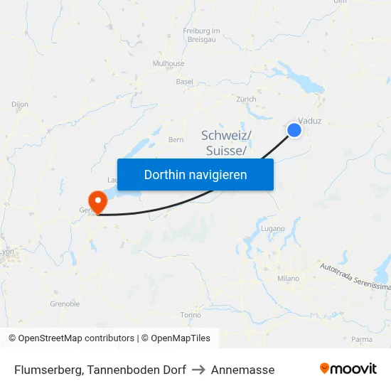 Flumserberg, Tannenboden Dorf to Annemasse map