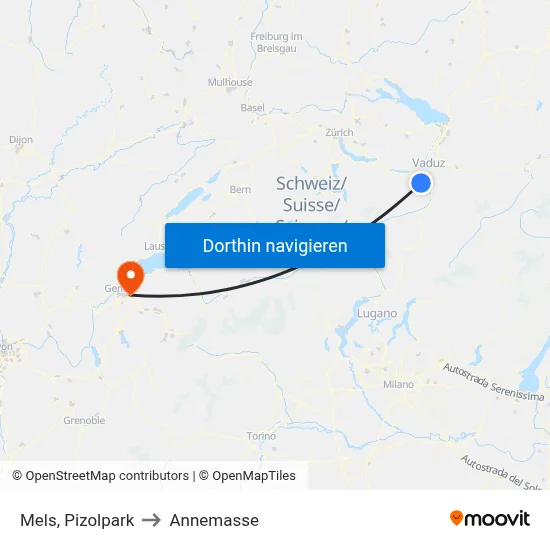 Mels, Pizolpark to Annemasse map