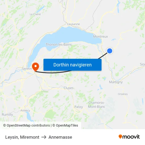 Leysin, Miremont to Annemasse map
