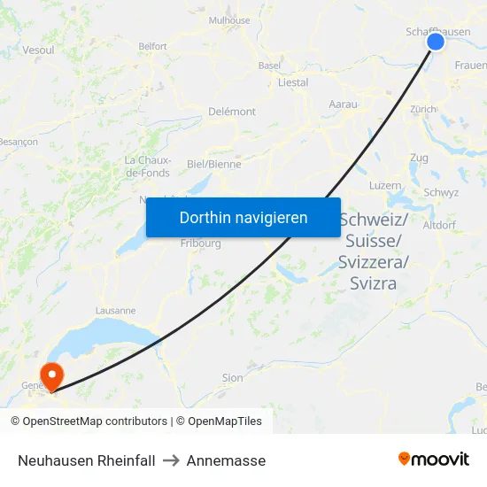 Neuhausen Rheinfall to Annemasse map
