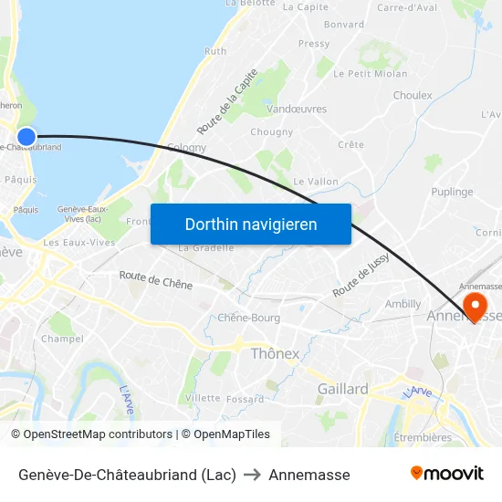 Genève-De-Châteaubriand (Lac) to Annemasse map