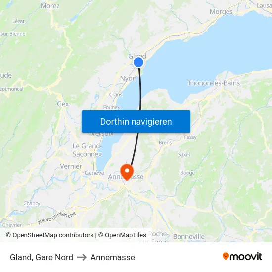Gland, Gare Nord to Annemasse map