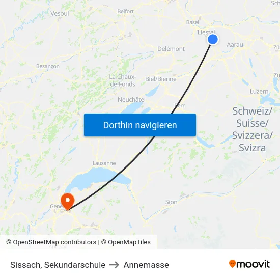Sissach, Sekundarschule to Annemasse map