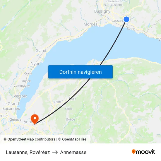 Lausanne, Rovéréaz to Annemasse map