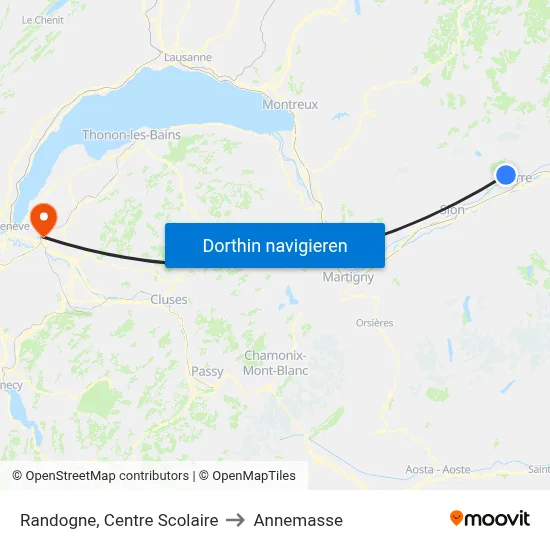 Randogne, Centre Scolaire to Annemasse map