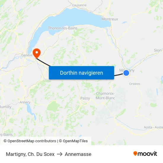 Martigny, Ch. Du Scex to Annemasse map