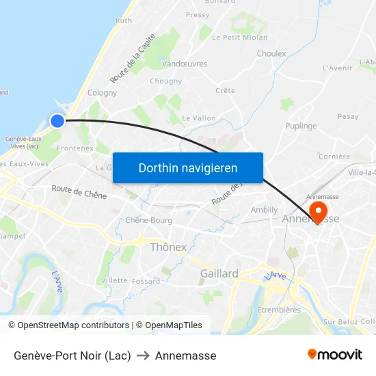 Genève-Port Noir (Lac) to Annemasse map