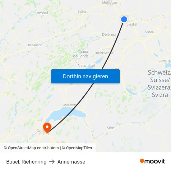 Basel, Riehenring to Annemasse map