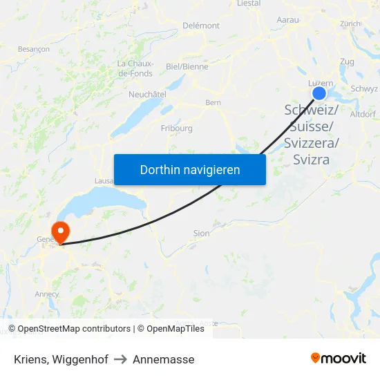 Kriens, Wiggenhof to Annemasse map