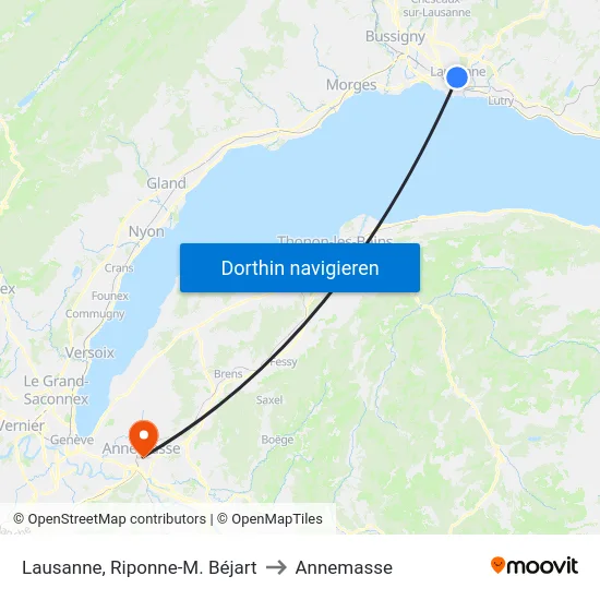 Lausanne, Riponne-M. Béjart to Annemasse map