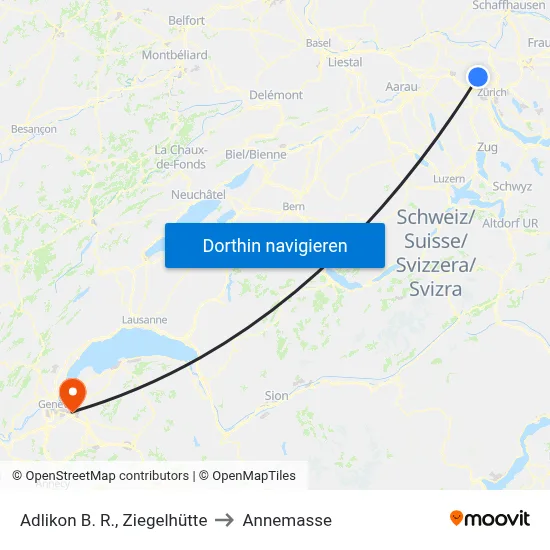 Adlikon B. R., Ziegelhütte to Annemasse map