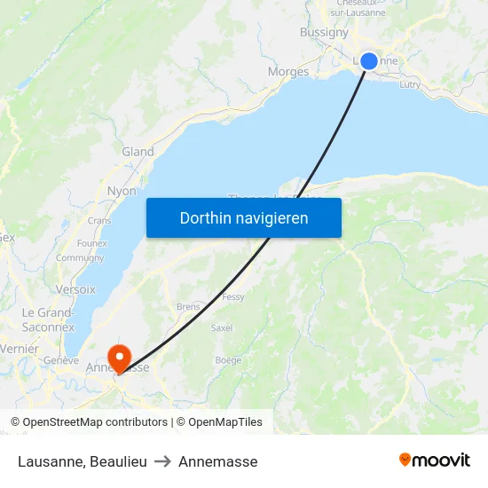 Lausanne, Gymnase De Beaulieu to Annemasse map