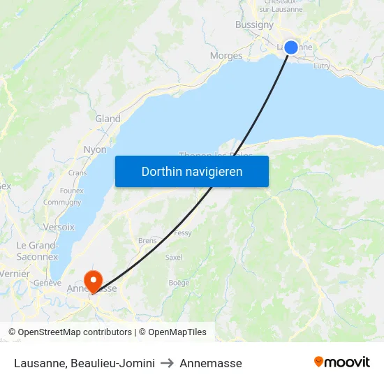 Lausanne, Beaulieu-Jomini to Annemasse map