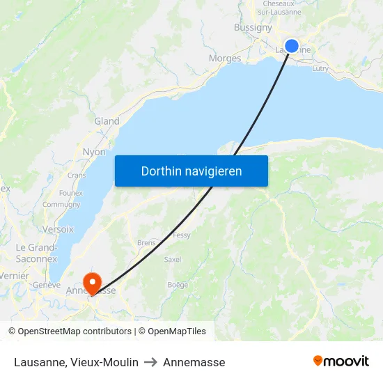 Lausanne, Vieux-Moulin to Annemasse map