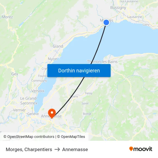 Morges, Charpentiers to Annemasse map