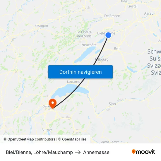Biel/Bienne, Löhre/Mauchamp to Annemasse map