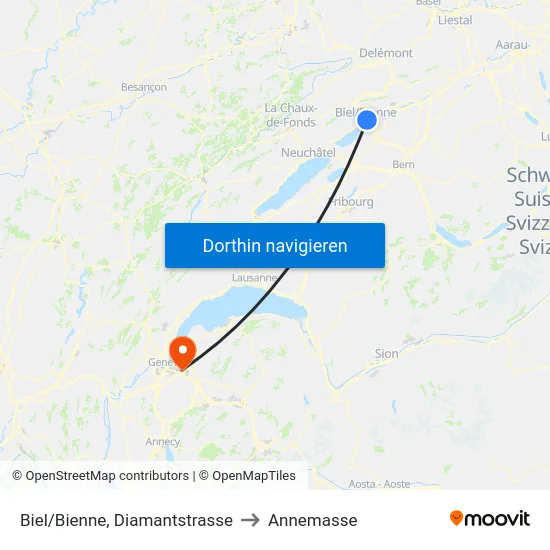 Biel/Bienne, Diamantstrasse to Annemasse map