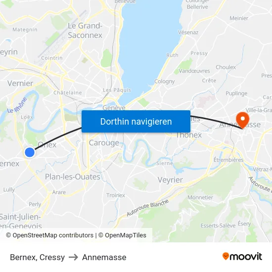 Bernex, Cressy to Annemasse map