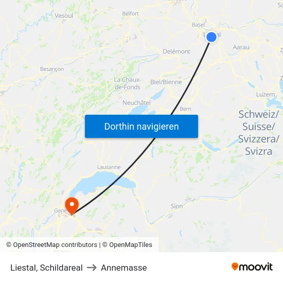 Liestal, Schildareal to Annemasse map