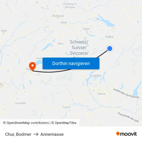 Chur, Bodmer to Annemasse map