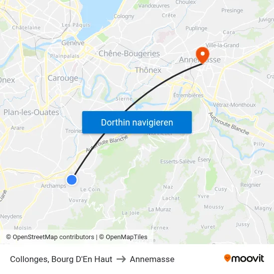 Collonges, Bourg D'En Haut to Annemasse map