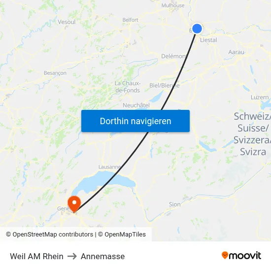 Weil AM Rhein to Annemasse map
