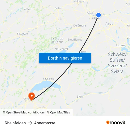 Rheinfelden to Annemasse map
