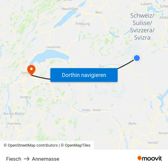 Fiesch to Annemasse map