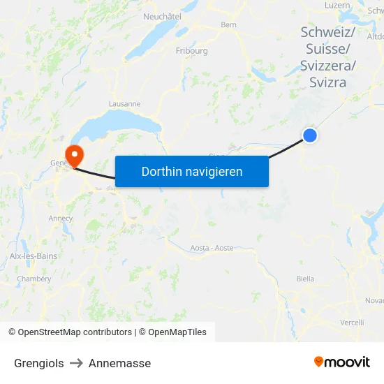 Grengiols to Annemasse map