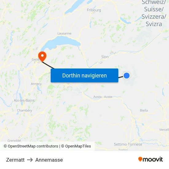 Zermatt to Annemasse map