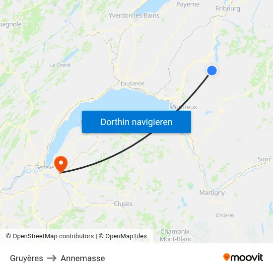 Gruyères to Annemasse map