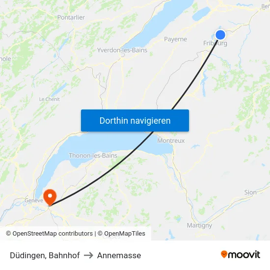 Düdingen, Bahnhof to Annemasse map