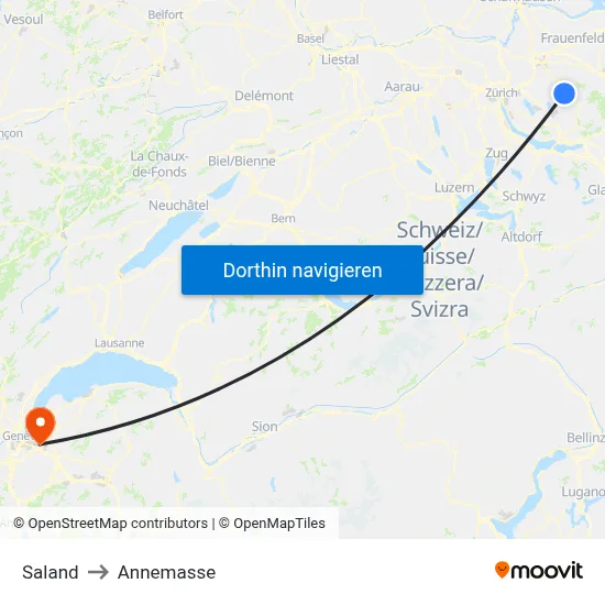 Saland to Annemasse map
