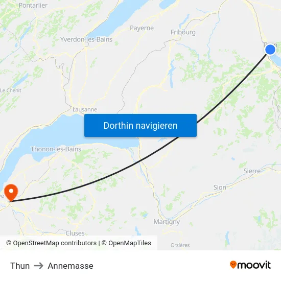 Thun to Annemasse map