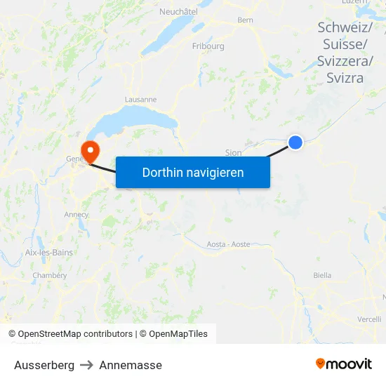 Ausserberg to Annemasse map