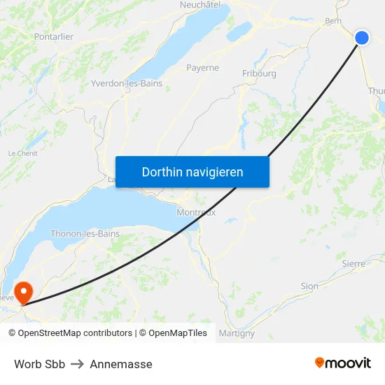 Worb Sbb to Annemasse map
